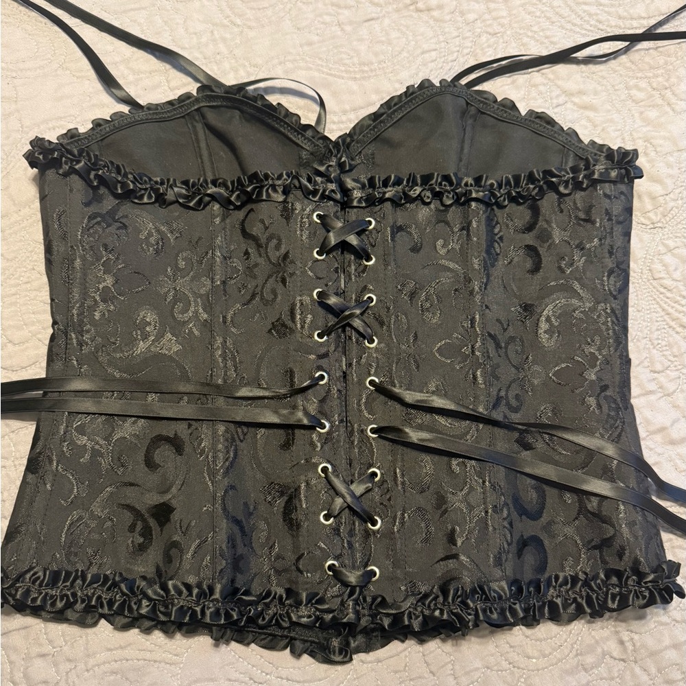 Vintage| XL |Black Jacquard |Corset |Bustier Top |Lace Up |Boned |Sexy|Goth - Picture 7 of 16